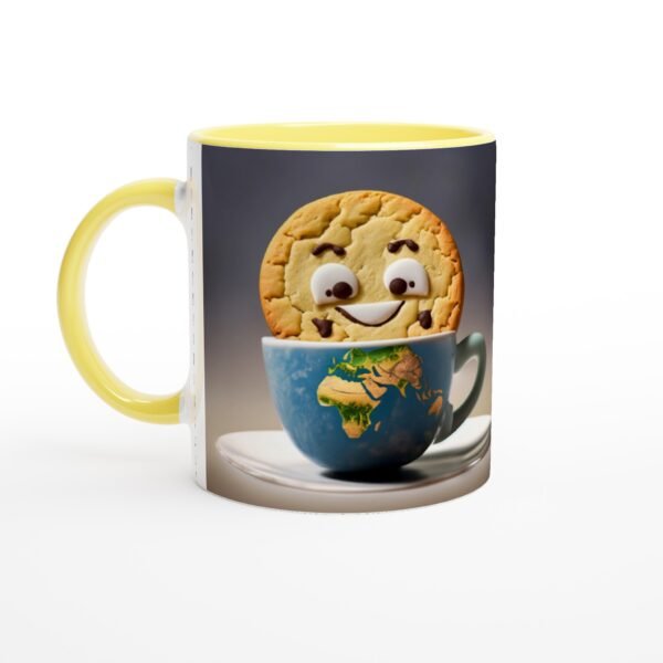 White 11oz Ceramic Mug "Cookie and the Earth Cup" with Color Inside